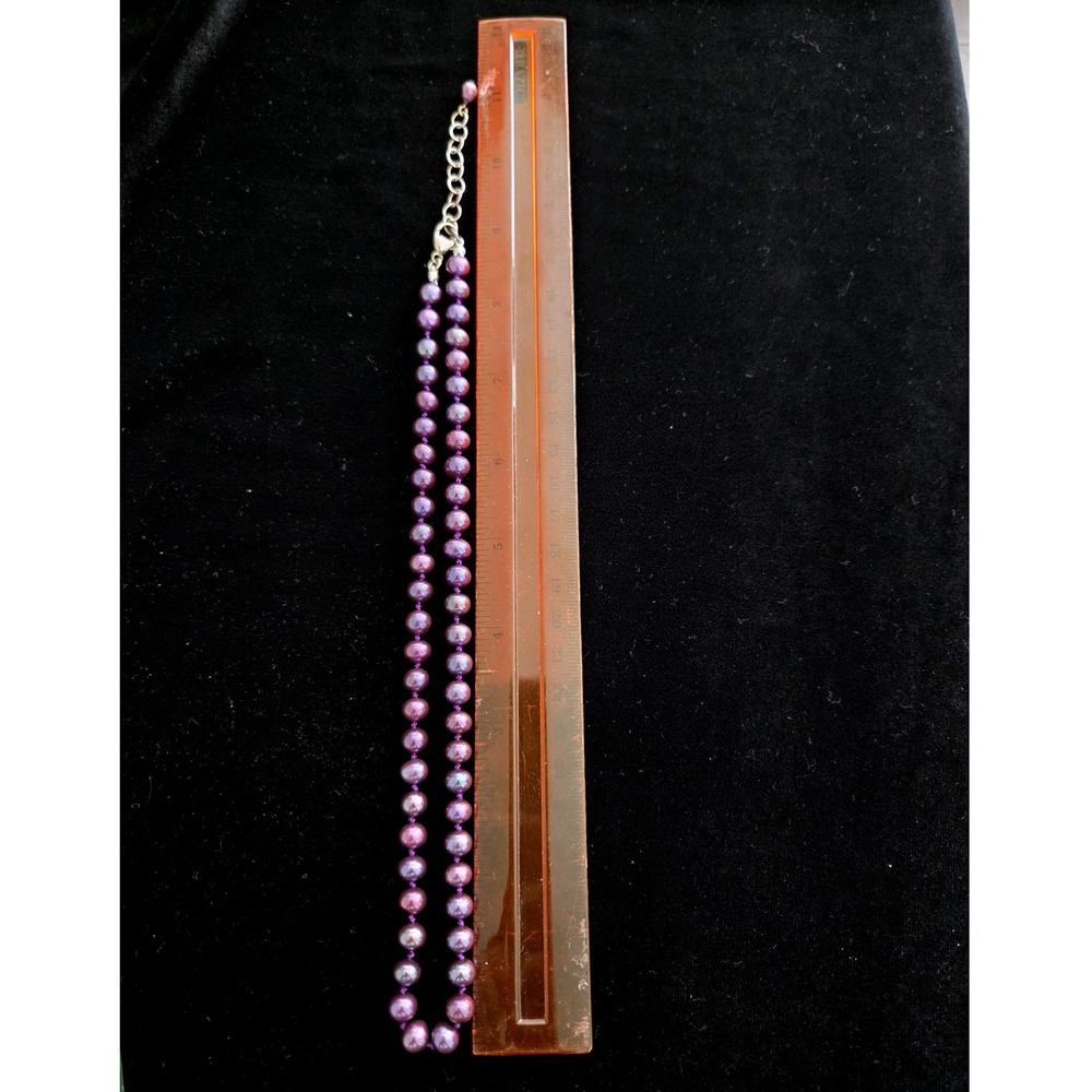 VTG Purple Peacock‎ Cultured Pearl Necklace 925 Sterling Silver Hand Knotted 18" - Picture 3 of 6